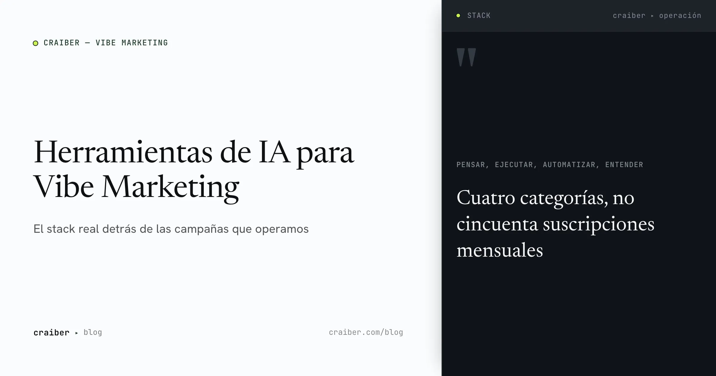 Portada: el stack de herramientas de IA que Craiber usa para operar Vibe Marketing