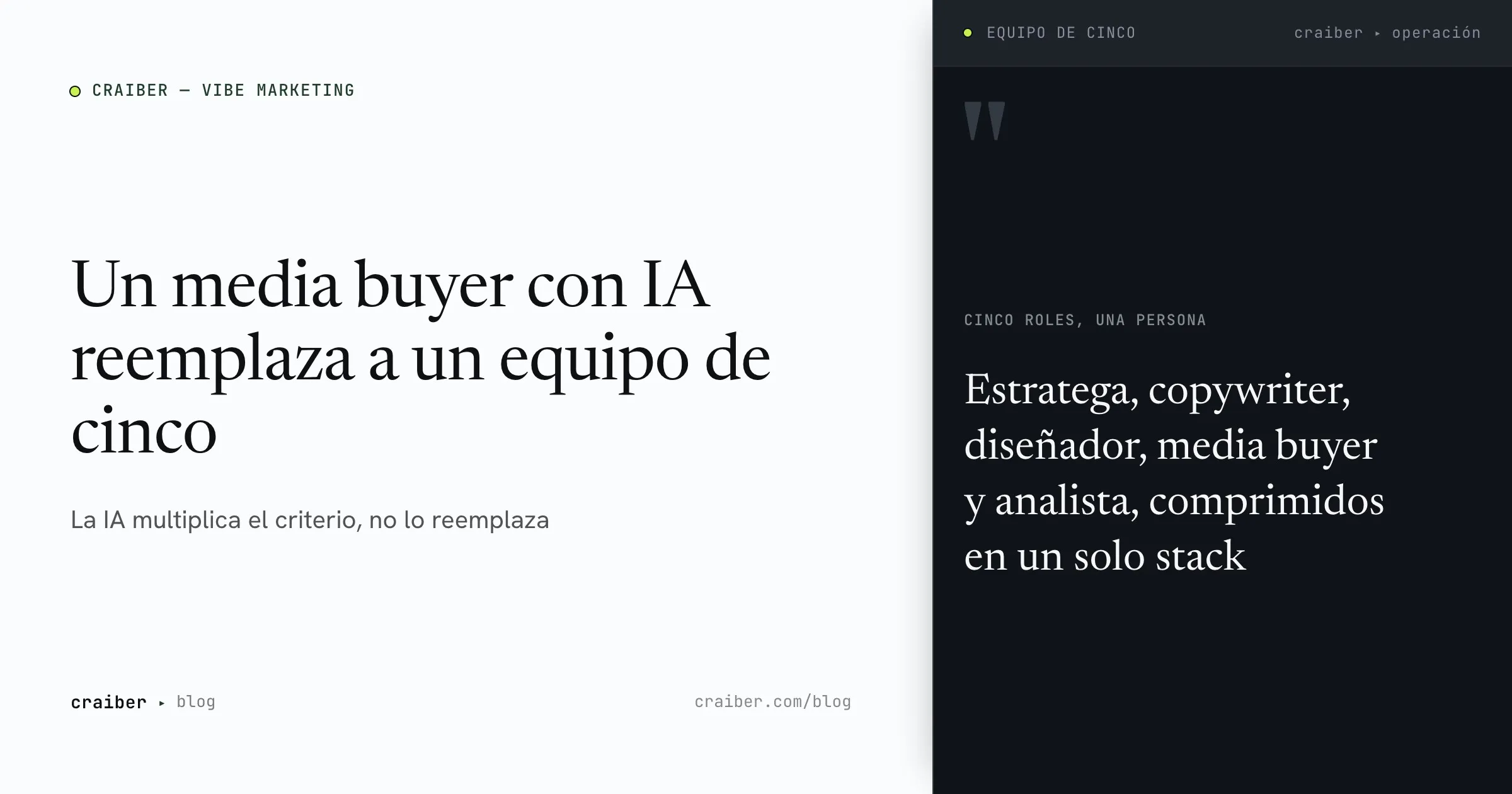 Portada: un media buyer con IA reemplaza a un equipo de cinco — la IA multiplica el criterio, no lo reemplaza